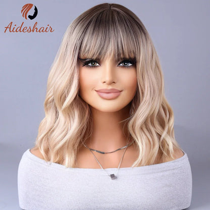 2023 New Synthetic Wig – Internet Celebrity Style with Fringe, Gradual Light Gray European & American Look