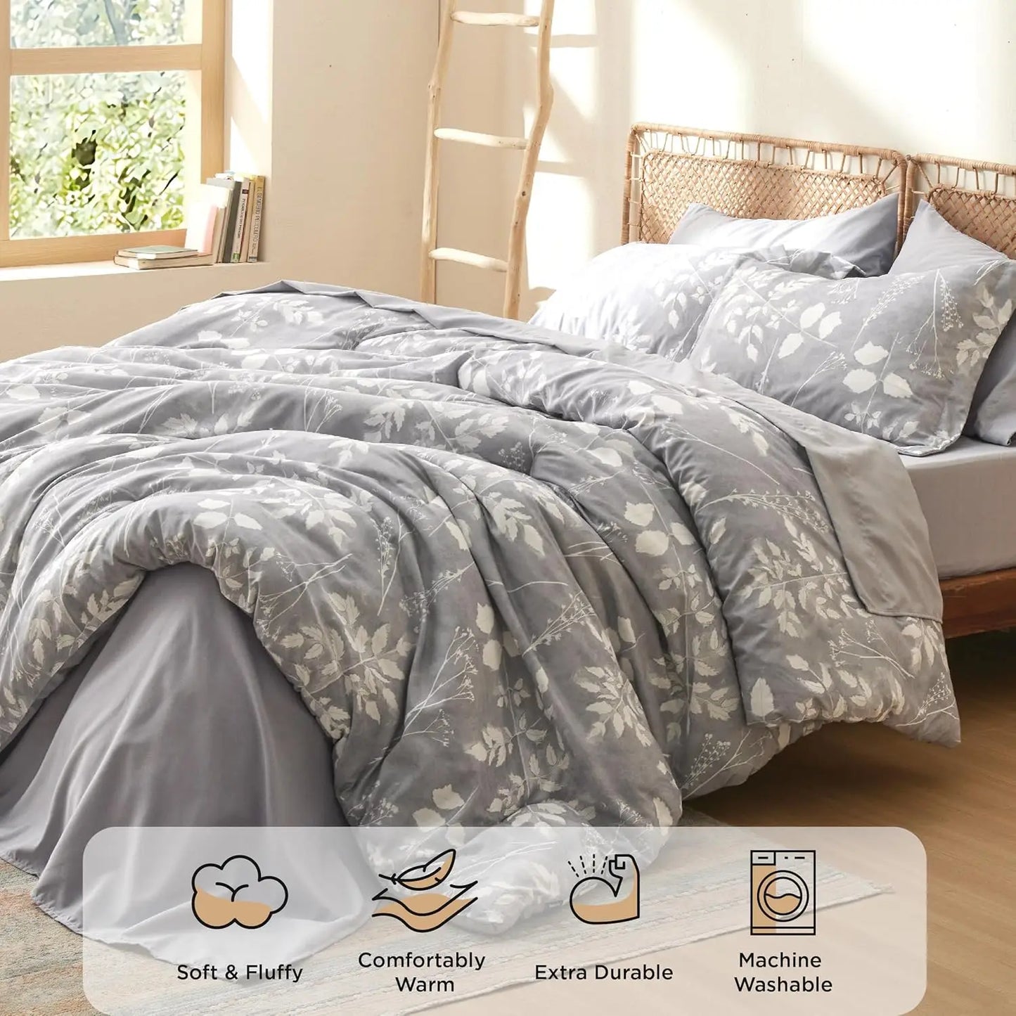 Bedsure 7-Piece Floral Comforter Set – Reversible Botanical Bedding with Sheets, Pillowcases & Shams