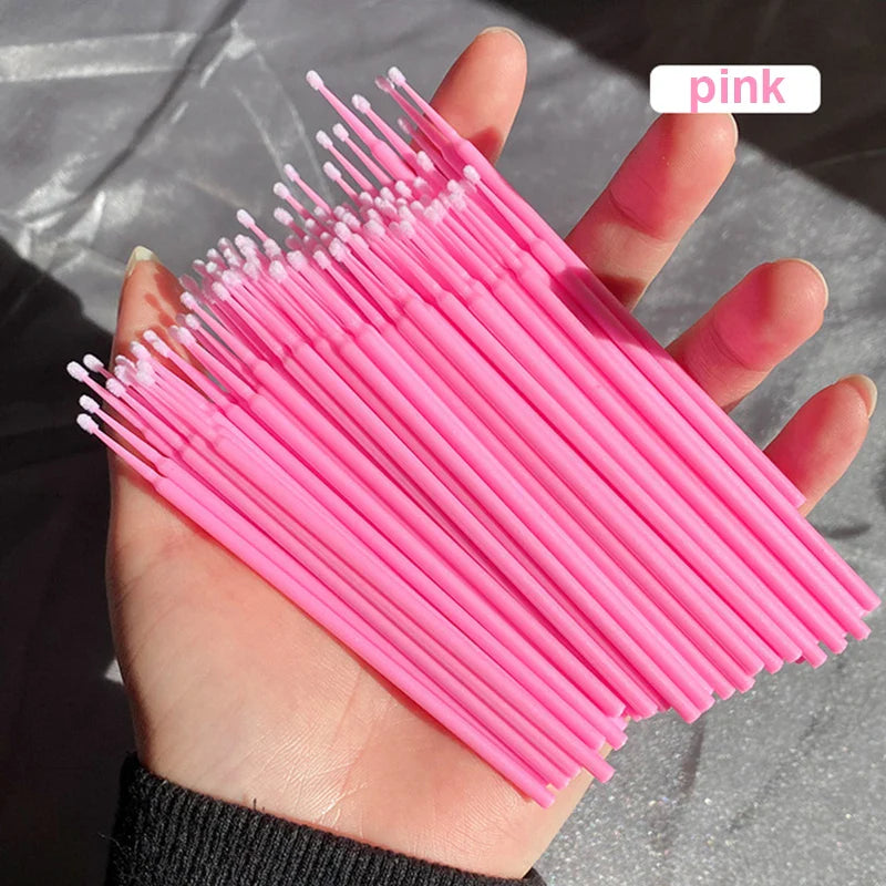 100pcs Eyelash Cleaning Brushes – Micro Cotton Swabs for Lash Extensions & Makeup Remover