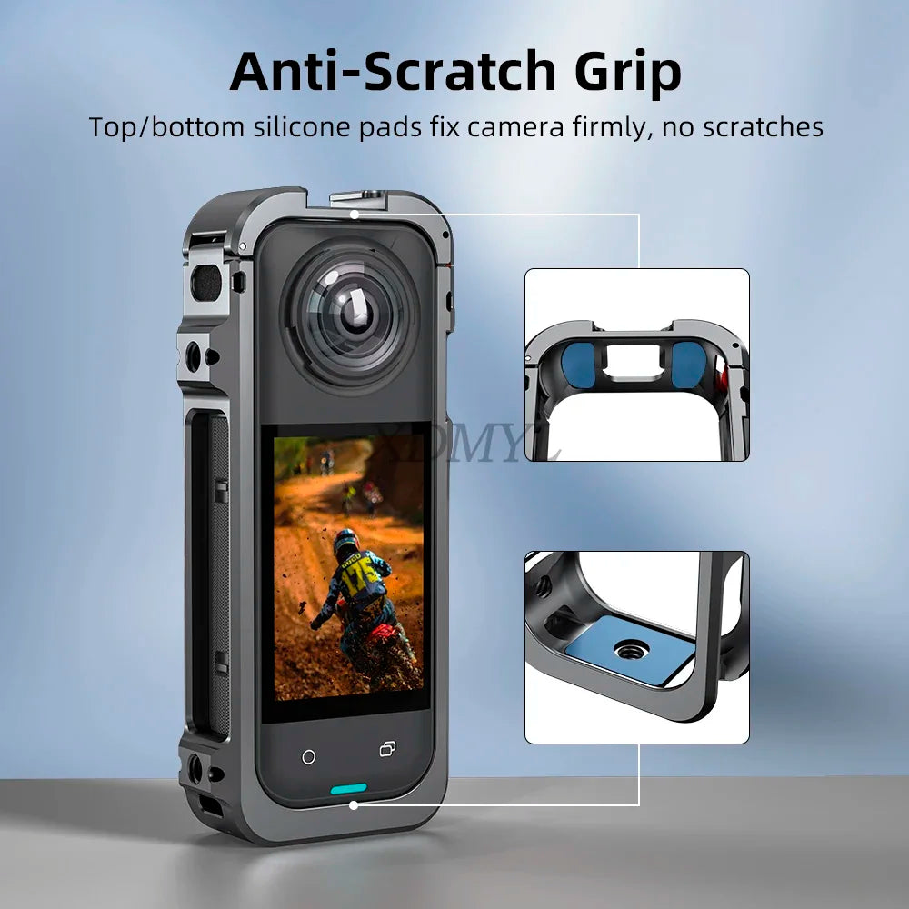 Aluminum Alloy Protective Cage for Insta360 X5 – Camera Frame with Silicone Lens Cover & 1/4" Cold Shoe