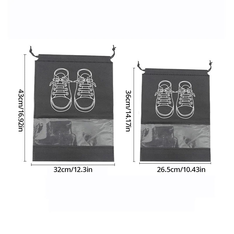 5Pcs Shoe Storage Bag Set – Waterproof Non-Woven Fabric Travel Shoe Organizer with Strap, Large Capacity & Moisture-Proof Design