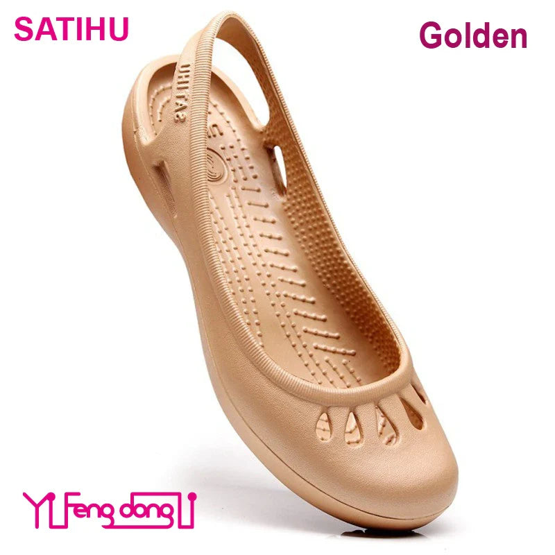 Certified Satihu Summer Lightweight Anti-Slip Clogs for Women - Flat Bottom Sandals, Nurse, Outdoor, Beach Jelly Shoes