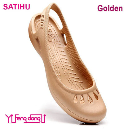 Certified Satihu Summer Lightweight Anti-Slip Clogs for Women - Flat Bottom Sandals, Nurse, Outdoor, Beach Jelly Shoes