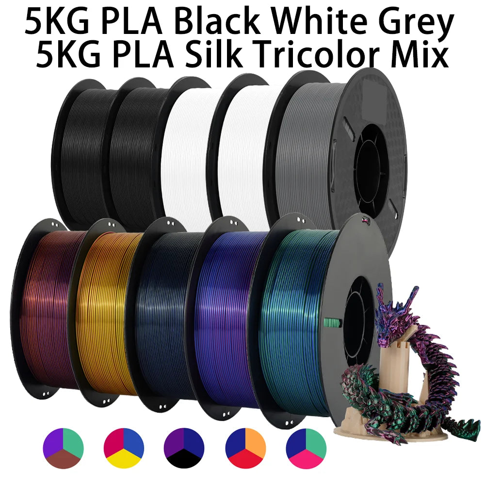 Tri-Color Dual-Color Silk Rainbow PLA Filament 1.75mm – Accurate +/-0.03mm, Compatible with Most FDM 3D Printers