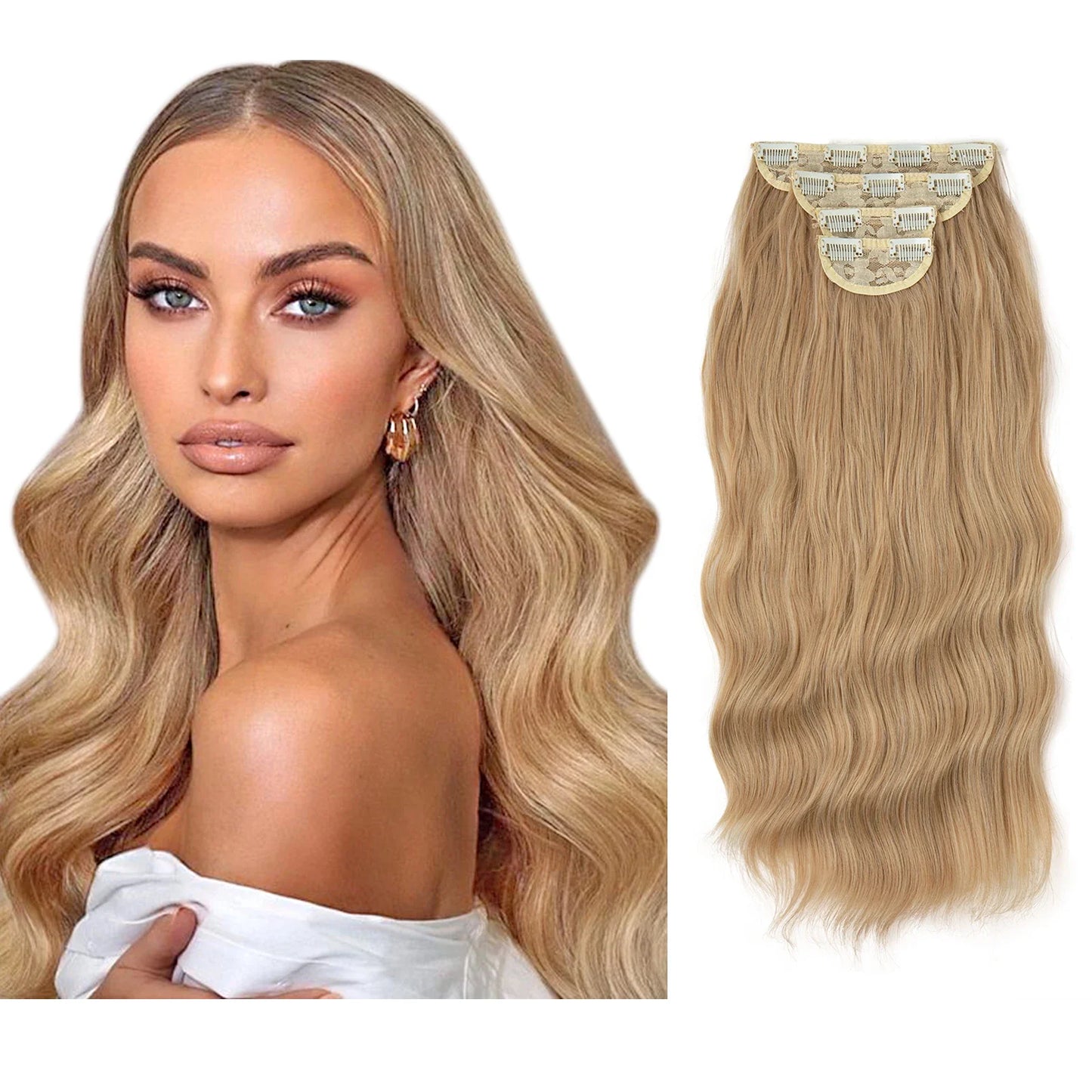 SARLA Synthetic Long Wavy Clip-In Hair Extensions 22" Thick Hairpiece for Women – Brown, Blonde, Black
