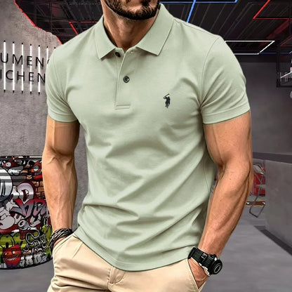 Men's 100% Cotton Luxury Polo Shirt - 2026 Summer Pony Embroidered Golf Casual Top