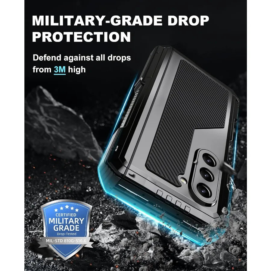 Heavy Duty Metal Shockproof Case for Samsung Galaxy Z Fold 6/5/4 – Anti-Fall Silicone Bumper Cover with PET Screen Protector