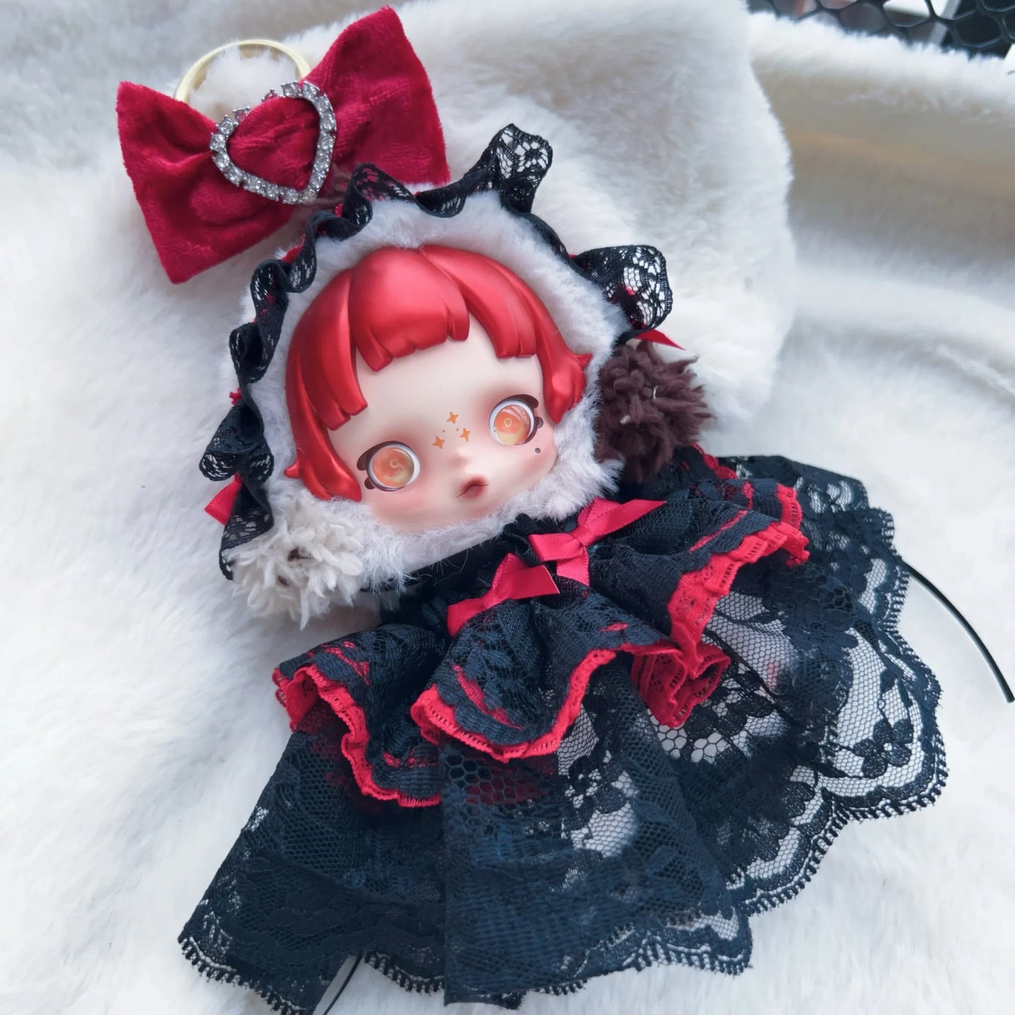 10cm Skullpanda Doll Clothes – Vintage Princess Dress Set with Headwear, Winter Symphony Series