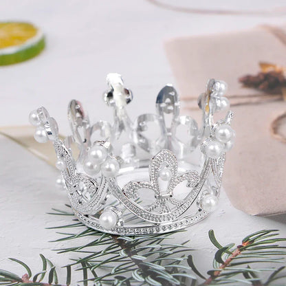 Mini Pearl Crown Cake Topper – Romantic Garland & Hair Ornaments for Birthdays, Weddings & Parties