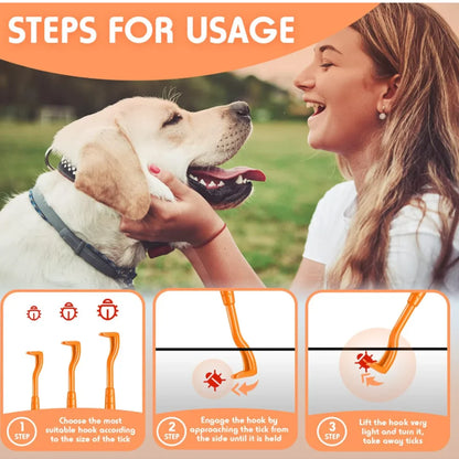 3PCS Pet Flea & Tick Remover Tool Set – Stainless Steel Lice, Worm & Insect Clamps for Cats & Dogs Grooming Care