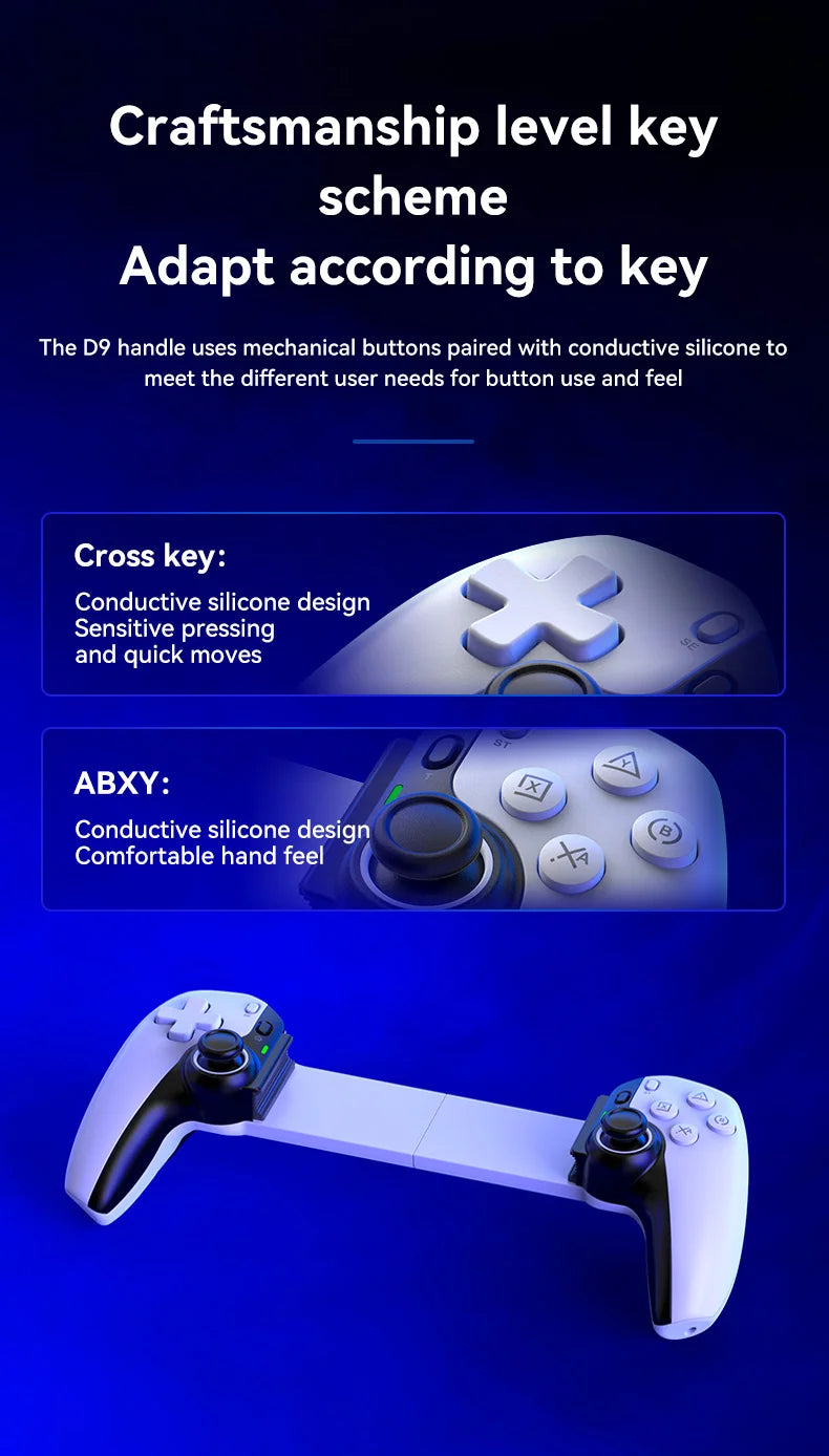 BSP-D9 Wireless Bluetooth Mobile Game Controller – Stretch Design for PC, Tablet, Switch, PS3/PS4, Dual Hall Somatosensory Controller