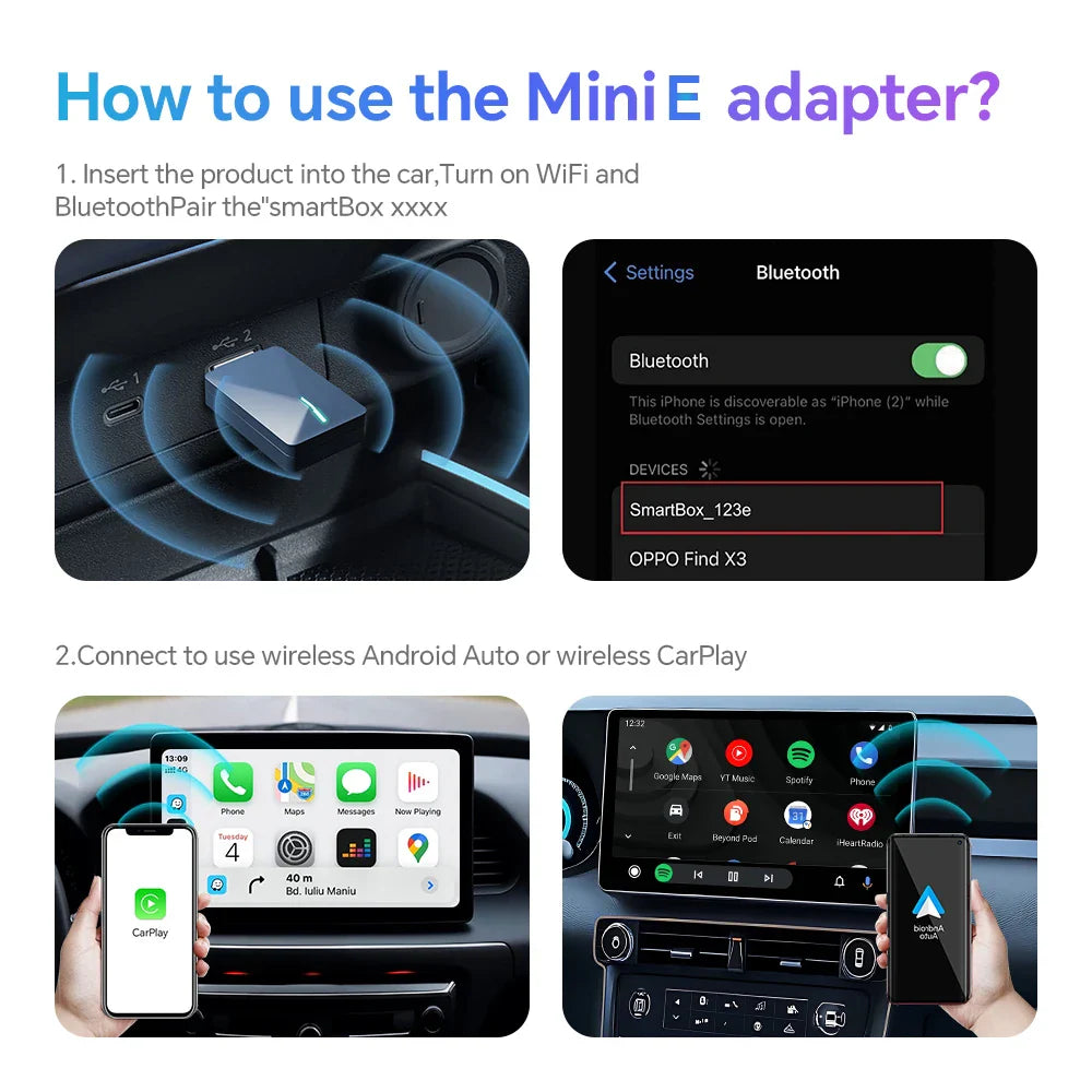 2 in 1 Mini Wired to Wireless CarPlay & Android Auto Adapter – 5GHz WiFi5 for Cars with Wired CarPlay/Auto