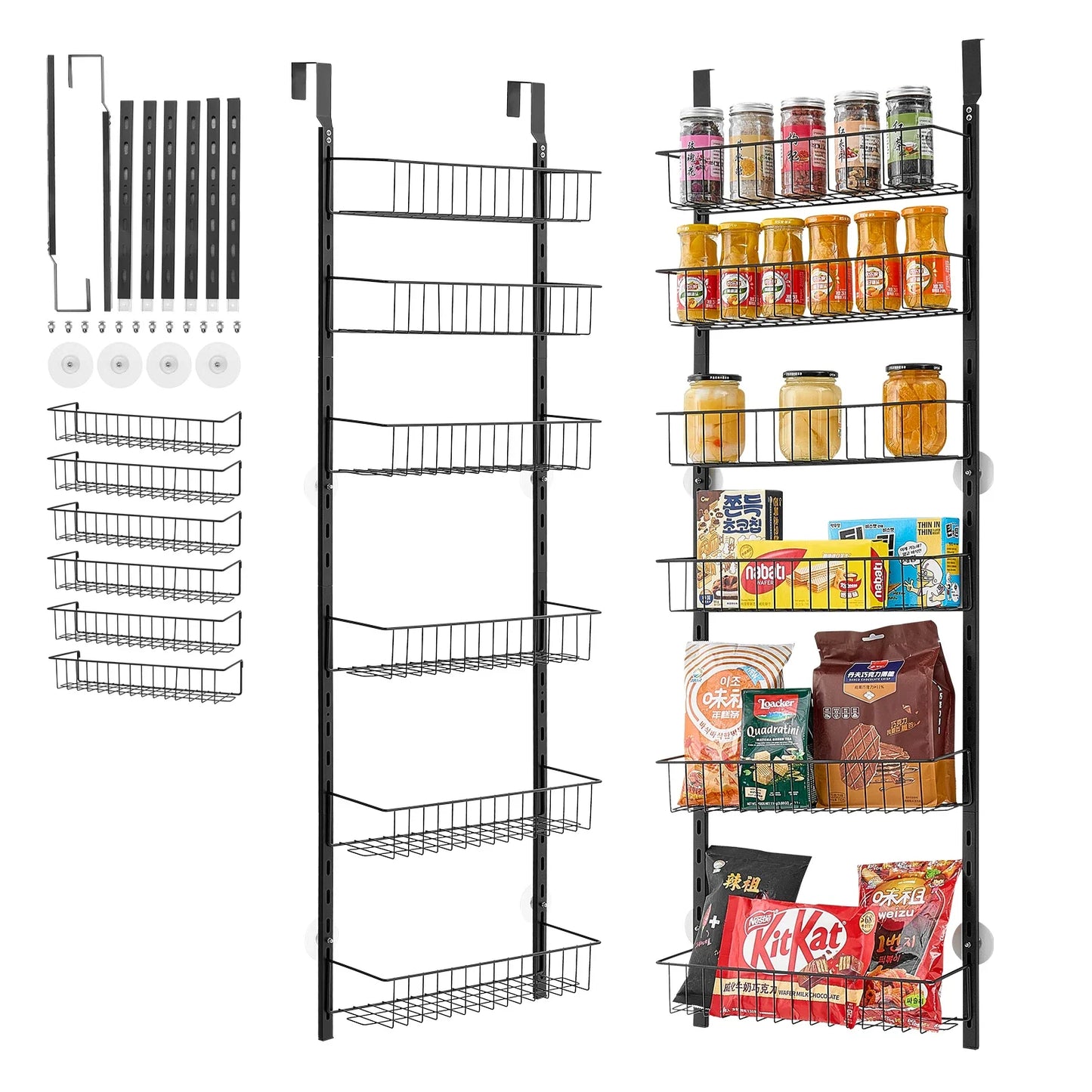 SucceBuy 6/8/9-Tier Over-the-Door Pantry Organizer – Heavy-Duty Steel Hanging Spice Rack & Wall Basket Shelves