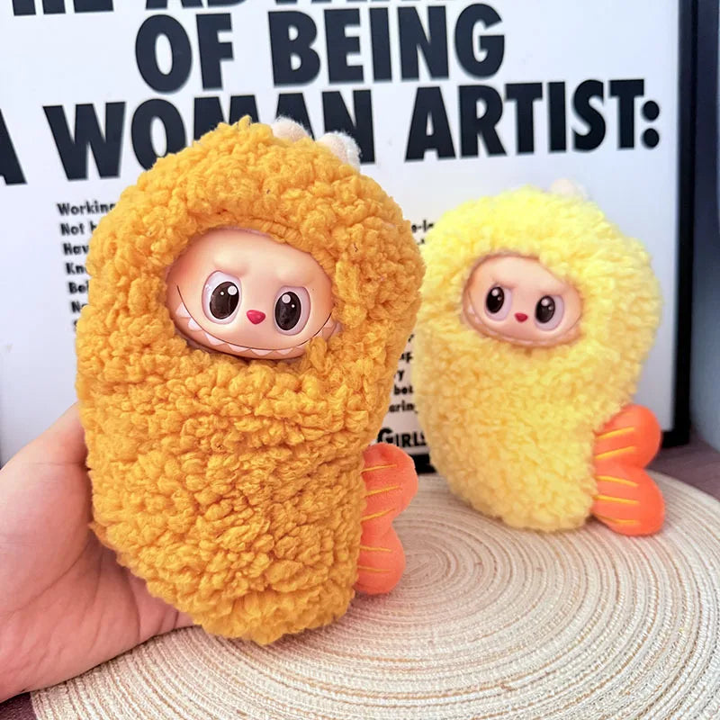 Labubu Doll Clothes – Fried Shrimp Onesie Yellow Outfit for 1st-3rd Gen 17cm Labubu Sitting Dolls Party Wear