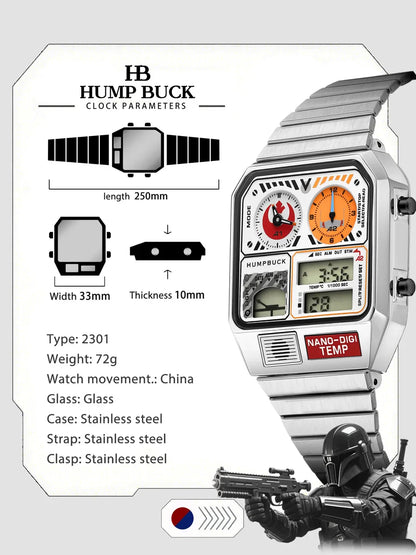 HUMPBUCK Digital Watch for Men – Classic Multifunctional Wristwatch with Temperature, Stopwatch, Dual Time & Calendar