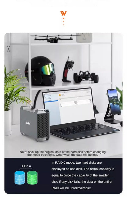 MAIWO 3.5 Inch Dual Bay External Hard Drive Enclosure – SATA Disk Array with 4 RAID Functions for 3.5 Inch HDD