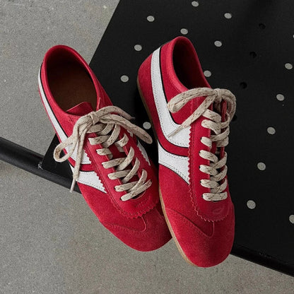 Real Leather German Training Shoes for Women — 2025 Retro Fashion Four Seasons Running & Casual Forrest Gump Style Sneakers