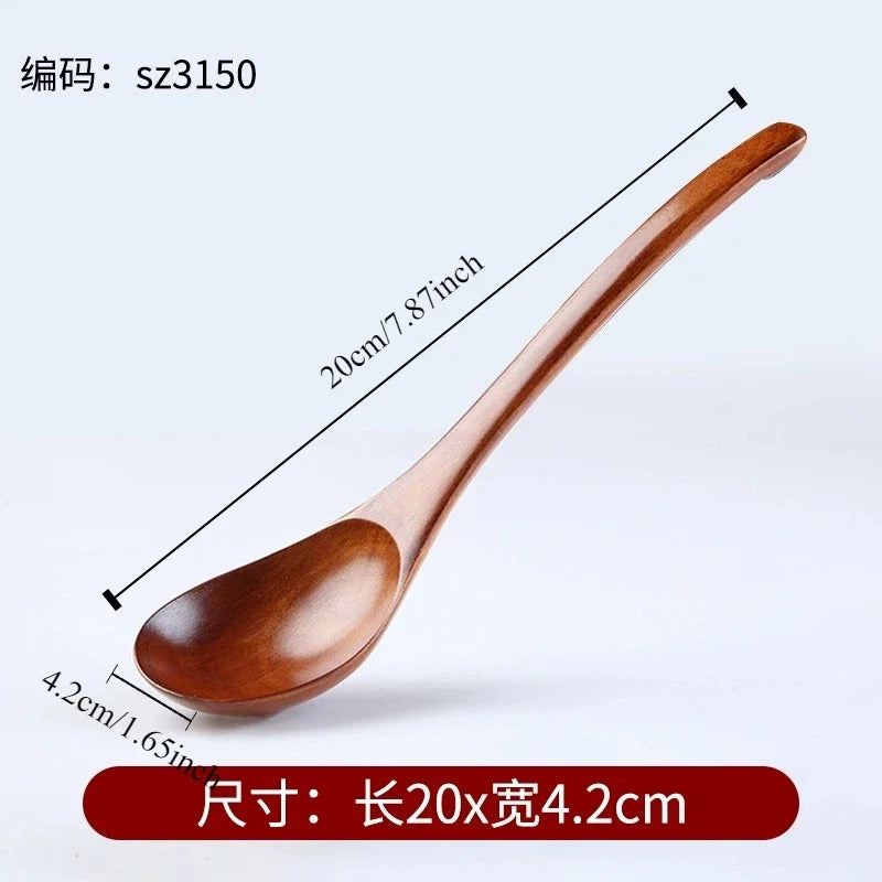 Wooden Soup Spoon — Long & Short Handle Kitchen Utensil for Korean & Japanese Cooking, Ramen & Daily Use