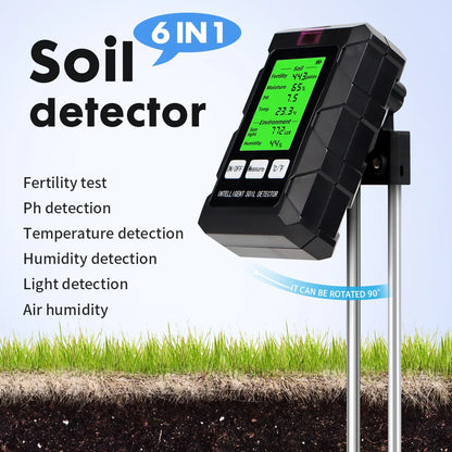 6 in 1 Soil Tester - pH, Temperature, Humidity, Sunlight, Air, Moisture & Nutrient Fertility Meter for Gardening