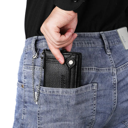 Men’s Multifunctional PU Leather Wallet – Large Capacity Credit Card Holder Purse with Chain Strap