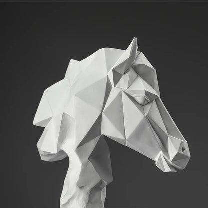 Cube Horse Head Sculpture - Polygonal Resin Horse Figure for Modern Home Decor