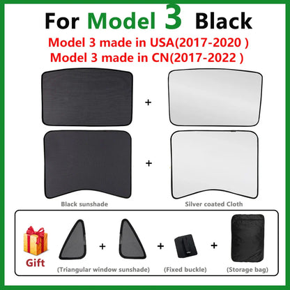 Split Sunshade for Tesla Model 3 (2017-2023) & Model Y – Front & Rear Sunroof Windshield Skylight Glass Roof Cooling Shade