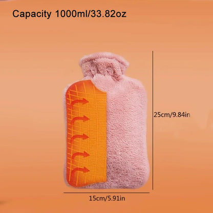 2000ml Winter Plush PVC Hot Water Bag – Explosion-Proof, Heat-Resistant Hand & Waist Warmer for Home and Bedding Gifts