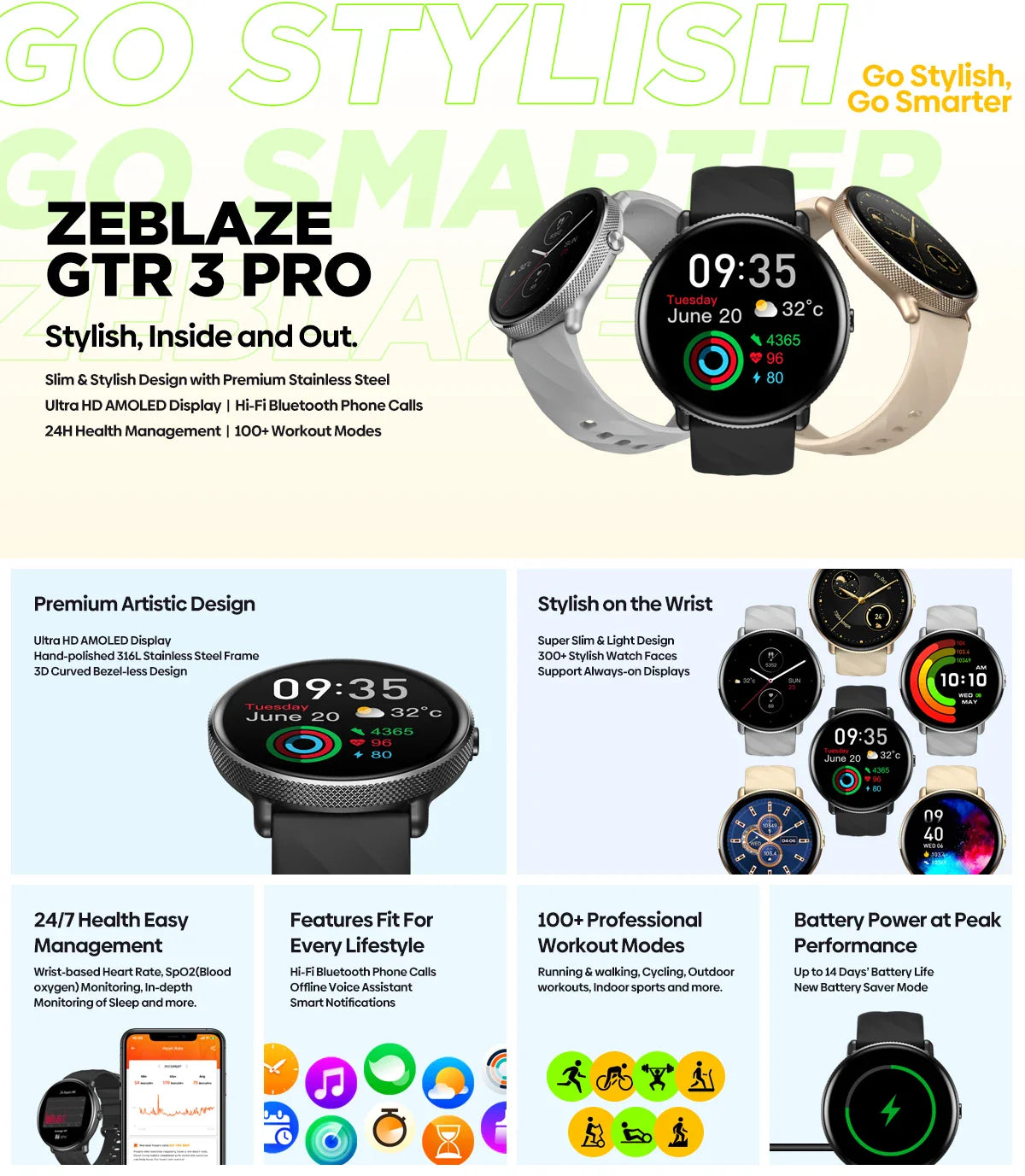 Zeblaze GTR 3 Pro Smartwatch — AMOLED Display Fitness Watch with Call Function, 316L Stainless Steel for Men & Women
