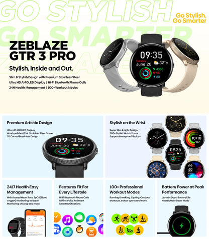 Zeblaze GTR 3 Pro Smartwatch — AMOLED Display Fitness Watch with Call Function, 316L Stainless Steel for Men & Women