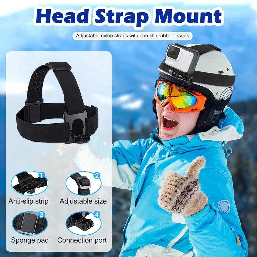 6-in-1 Action Camera Kit – Mobile Phone Head & Chest Strap Mount, Adjustable for GoPro 12, Enhanced Stability and Versatility