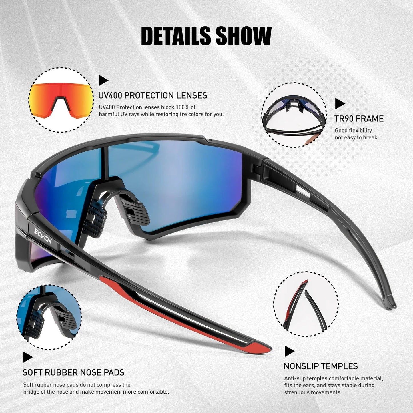 Scvcn UV400 Sports Sunglasses - Fashion Eyewear for Men and Women, Ideal for Biking, Running, Driving and Racing