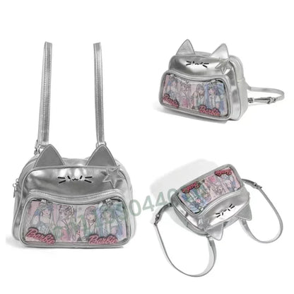 Y2K Korean Kawaii Cat Ita Bag — Cute PU Transparent Shoulder & Crossbody Bag for Girls, Harajuku Style Backpack