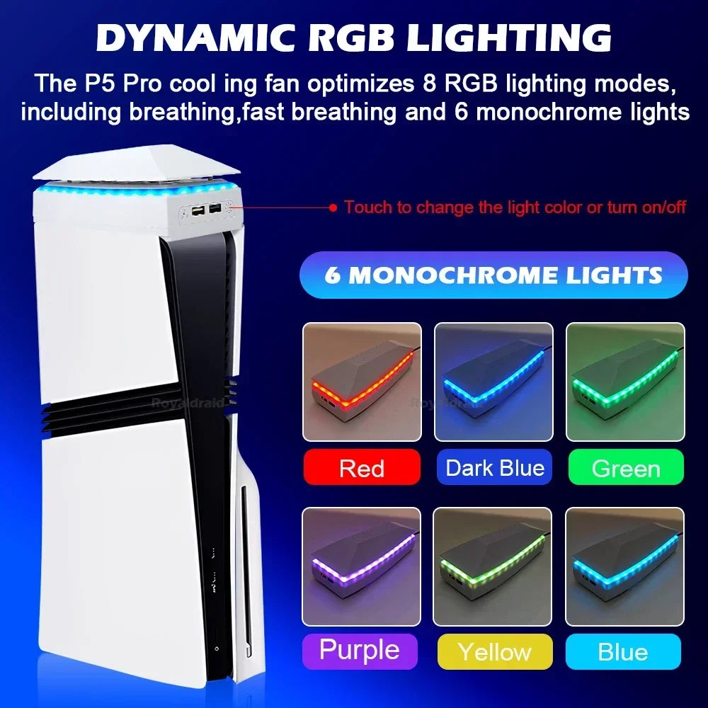 PS5 Pro Cooling Fan with RGB LED – Top Dust-Proof Heat Dissipation Radiator Game Console Cooling System for PS5 Pro