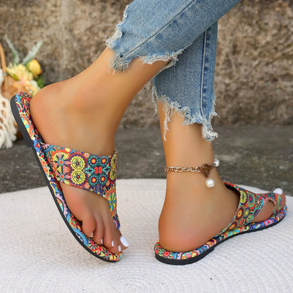 Women’s Bohemian Flower Slippers — Casual Lightweight Flip Flops & Home Slides, Fashionable Big Size Sandals