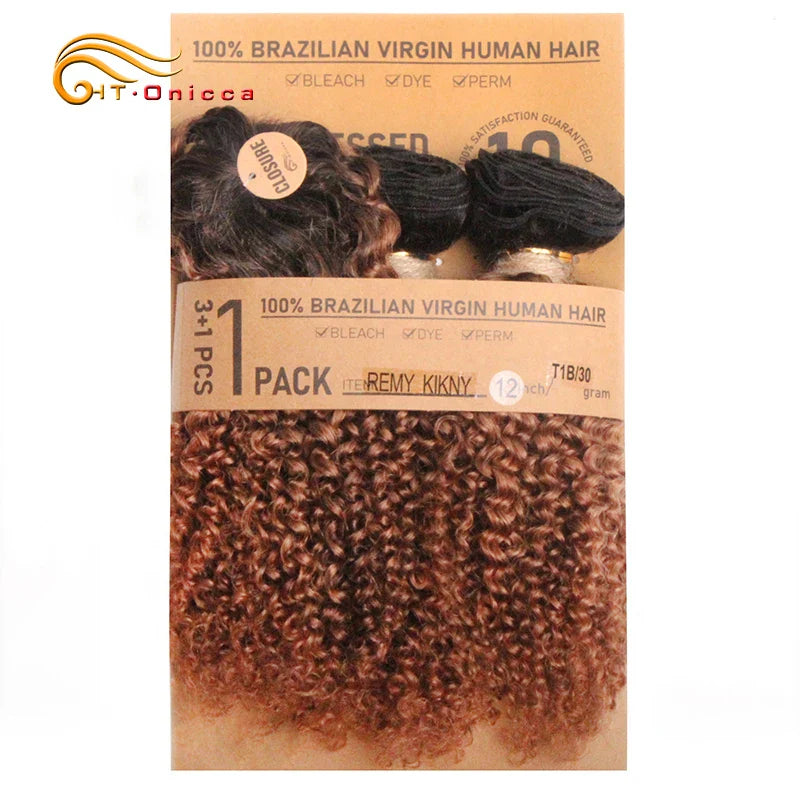 Kinky Curly Human Hair Bundles with Closure – Short Indian Hair Bundles with Circular Closure