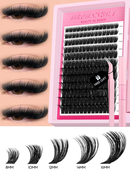 Fluffy C Curl Lash Cluster Kit (10–18mm) – DIY Eyelash Extensions Set with Bond & Seal for Natural Volume Lashes