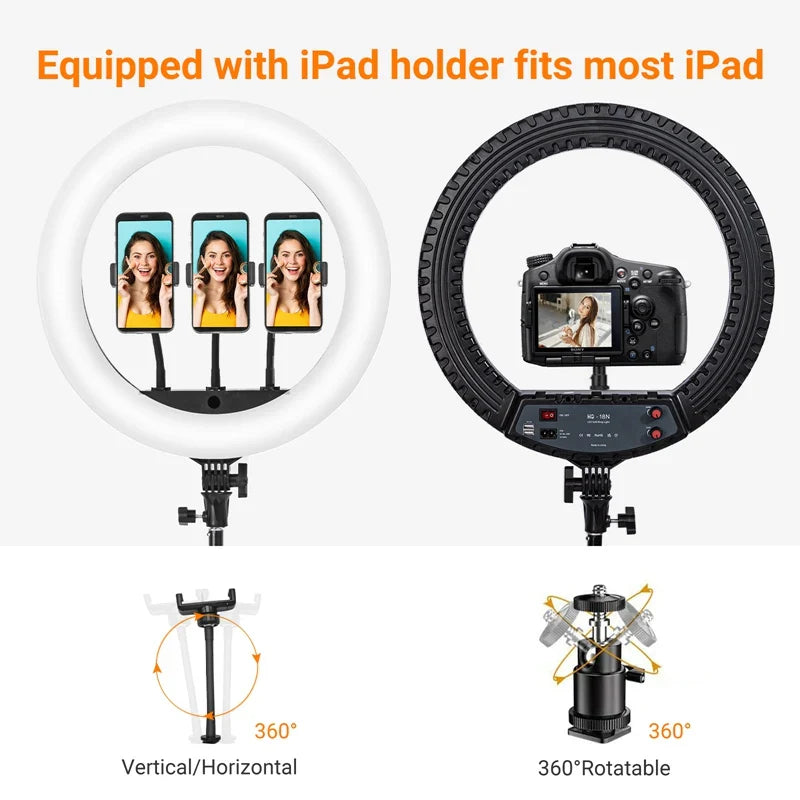 18-Inch Ring Light with Tripod Stand - 55W, 3000-5800K, CRI 90 for Vlog, Video Shooting, Makeup & Selfie