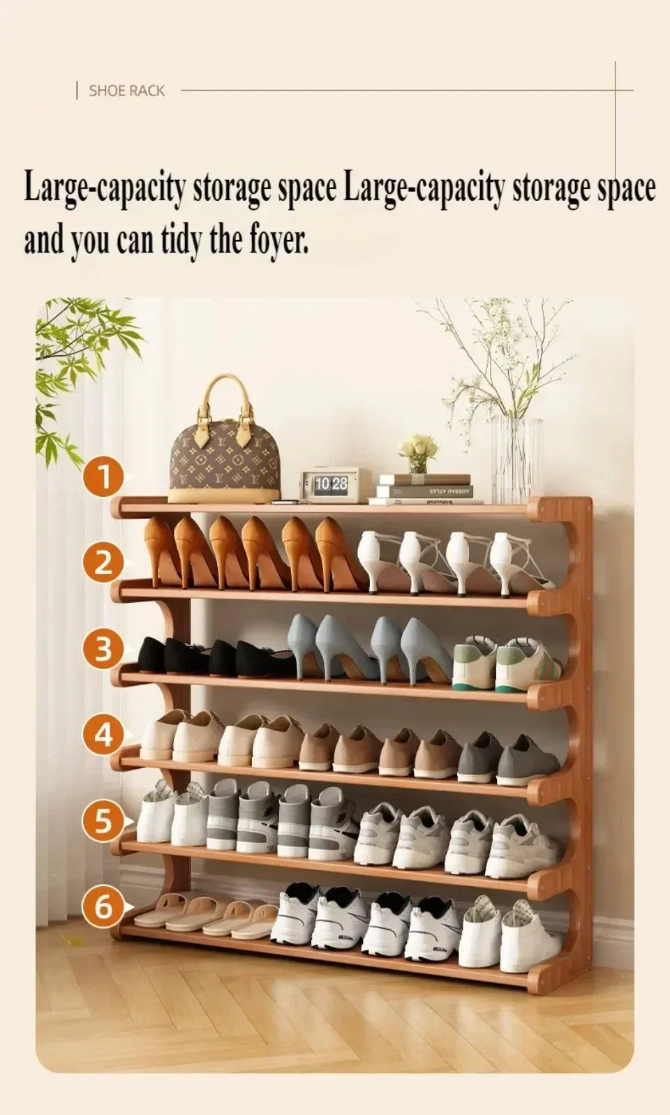 Chinese Style Wooden Shoe Rack — Multifunctional Bamboo Entrance Storage Cabinet for Shoes