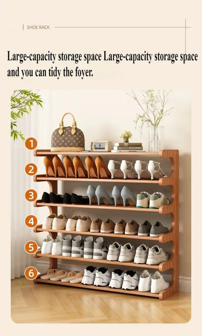 Chinese Style Wooden Shoe Rack — Multifunctional Bamboo Entrance Storage Cabinet for Shoes