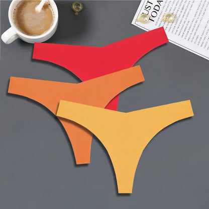 FINETOO 3PCS Women’s Ice Silk Seamless V-Waist Thongs — Low Rise Sport Panties, 10 Solid Colors, Breathable G-String