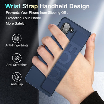 Matte Hard PC Silicone Wrist Strap Case for Samsung Galaxy Z Fold 3-7 – Elastic Armor Cover with Grip & Wristband