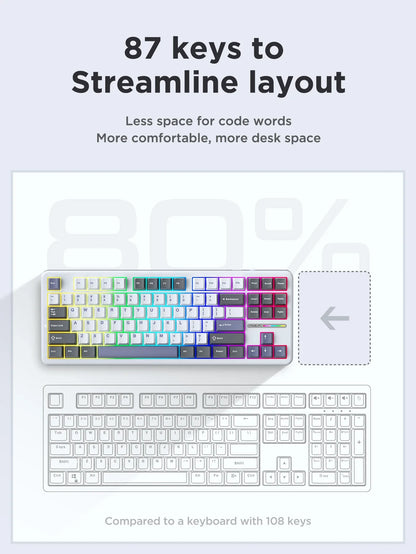 AULA F87 Pro Tri-Mode Mechanical Gaming Keyboard – Wired, 2.4G Wireless, Bluetooth, 87-Key RGB Hot-Swappable PBT, 8000mAh