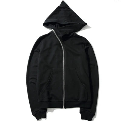 Men's Harajuku Zip Hoodie - Black Hip-Hop Streetwear Cardigan Sweatshirt Jacket