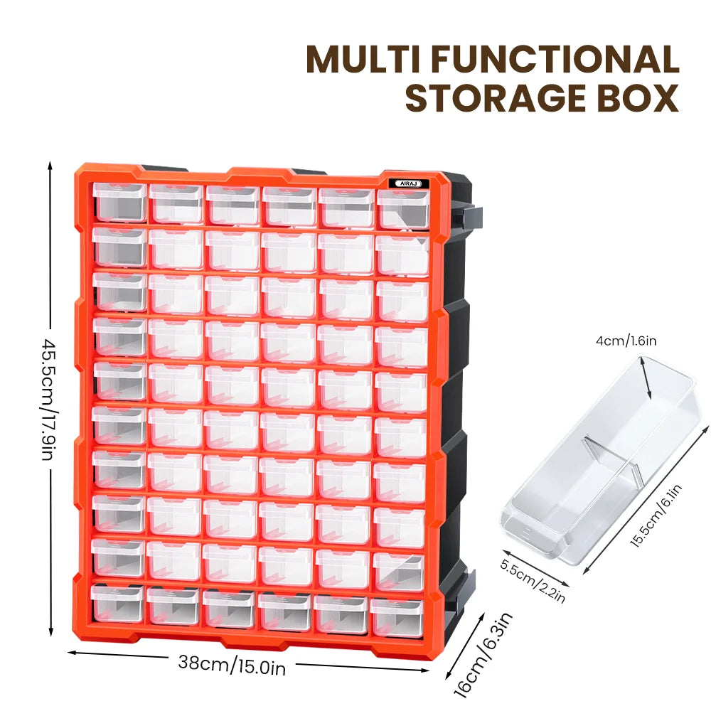 AIRAJ 18in Plastic Drawer Storage Cabinet – 18/39/60 Drawer Organizer for Garage, Beads, LEGO, and Makeup Storage
