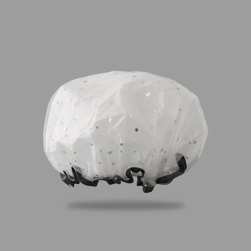 Waterproof Double-Layer Shower Cap – Starry Sky Design, Fashionable Reusable Bathing Hat, Oil-Proof Kitchen Hat