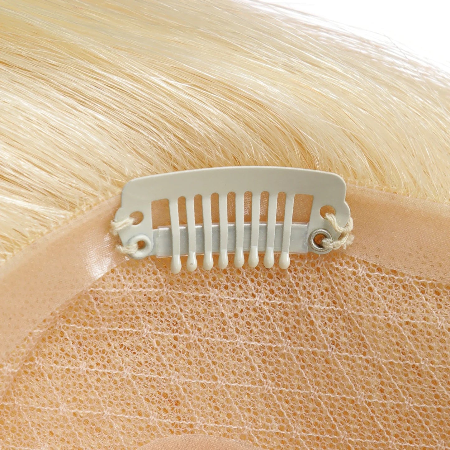 14" Gray Blonde Human Hair Topper – Mono Lace Base, 4 Clips, Natural Look for Thinning Hair