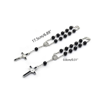 Exquisite Black Glass Rosary Cross Bracelet – Catholic Prayer Bead Jewelry, Religious Wrist Rosary for Faith & Spiritual Devotion