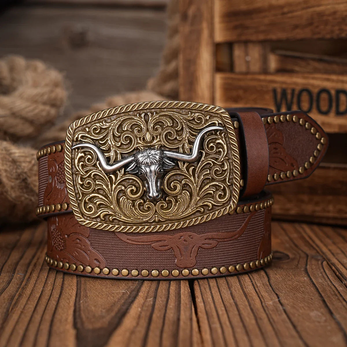 Men & Women Western Cowboy PU Leather Belt – Vintage Floral Engraved Buckle Belt for Jeans