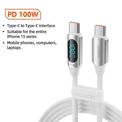 Toocki Type-C to Type-C Cable – 100W PD Fast Charging & Display Cable for Xiaomi POCO F3, Realme, MacBook, iPad
