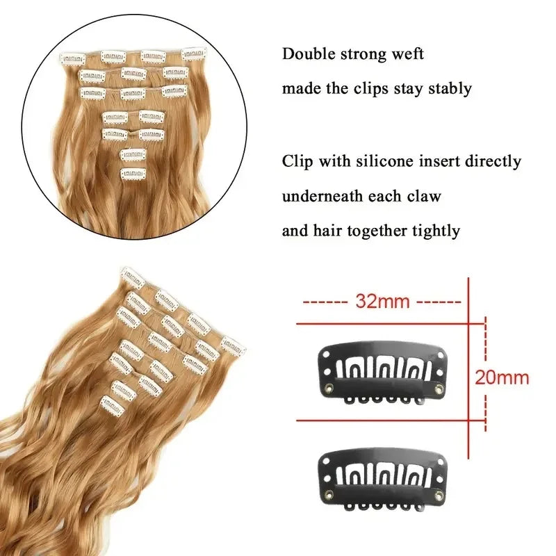 Clip-In Hair Extensions, 7-Piece Full Head 22-Inch Long Curly Wavy Synthetic Hair Extensions for Women and Girls